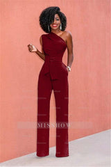 Concise Black One-Shoulder Daily Women's Jump Suit