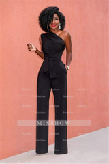 Concise Black One-Shoulder Daily Women's Jump Suit