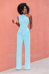 Concise Black One-Shoulder Daily Women's Jump Suit
