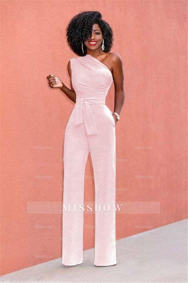 Concise Black One-Shoulder Daily Women's Jump Suit