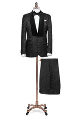 Contemporary Black Jacquard Shawl Collar Two-Piece Groom's Suit