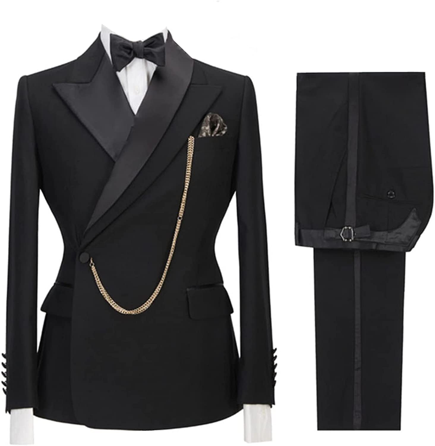 Contemporary Black Peaked Lapel Two-Piece Prom Ensemble