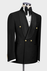 Contemporary Black Shawl Lapel Double Breasted Wedding Suit