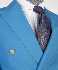 Contemporary Blue Peak Lapel Double Breasted Business Men’s Suits