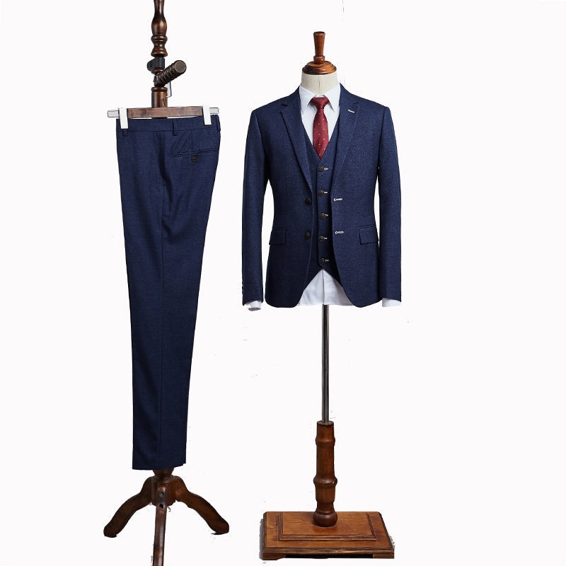 Contemporary Blue Three Pieces Notched Lapel Custom Men’s Business Suit