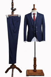 Contemporary Blue Three Pieces Notched Lapel Custom Men’s Business Suit