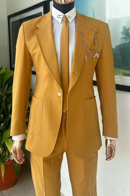Contemporary Gold Notched Lapel Two-Piece Prom Suits
