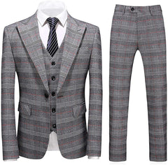 Contemporary Gray Peaked Lapel Three-Piece Business Suit for Men