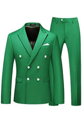Contemporary Green Peaked Lapel Double-Breasted Prom Suit