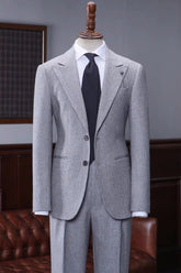 Contemporary Grey Peaked Lapel Checkered Prom Outfit