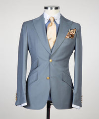 Contemporary Grey Three-Piece Peak Lapel Business Men’s Suits
