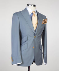Contemporary Grey Three-Piece Peak Lapel Business Men’s Suits