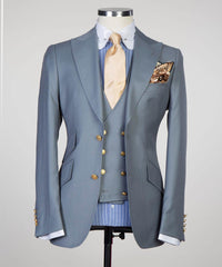 Contemporary Grey Three-Piece Peak Lapel Business Men’s Suits