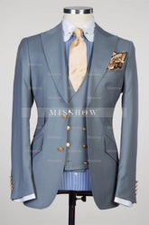Contemporary Grey Three-Piece Peak Lapel Business Men’s Suits