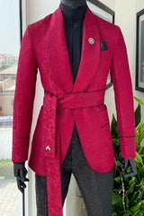 Contemporary Red Shawl Lapel Two-Piece Jacquard Wedding Suits
