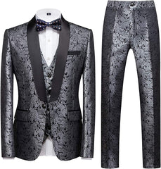 Contemporary Silver Jacquard Three-Piece Groom's Wedding Suit