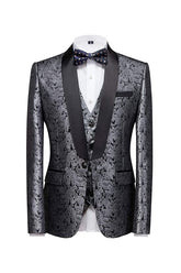 Contemporary Silver Jacquard Three-Piece Groom's Wedding Suit