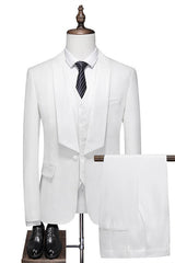 Contemporary White Shawl Lapel Three-Piece Suit for Men's Weddings
