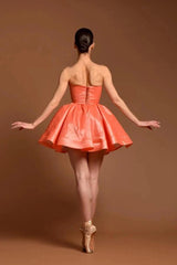 Coral Satin Strapless Corset Mini Dress Deep Sweetheart Crystal Trim Double Bow Lace-Up Back Ball Gown Ballet Homecoming