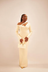 Champagne one shoulder satin bodycon evening dress