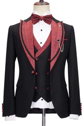 Custom Black Peak Lapel Three-Piece Prom Suit
