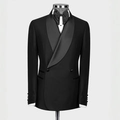 Custom Black Shawl Collar Double Breasted Groom's Wedding Suit