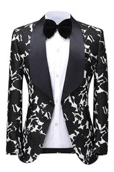 Custom Black Shawl Collar Jacquard Two-Piece Groom's Wedding Attire