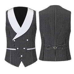 Custom Black Shawl Collar Three-Piece Wedding Attire With White Polka Dots