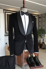 Custom Black Velvet Shawl Collar Two-Piece Groom's Suit For Wedding