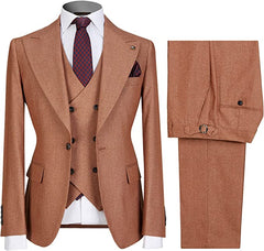Custom Brown Peaked Lapel Three-Piece Business Suit for Men