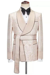Custom Champagne Shawl Lapel Jacquard Wedding Suit