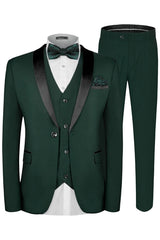 Custom Deep Green Shawl Lapel Three-Piece Suit for Men's Wedding