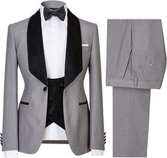 Custom Gray Shawl Collar Three-Piece Groom's Wedding Ensemble