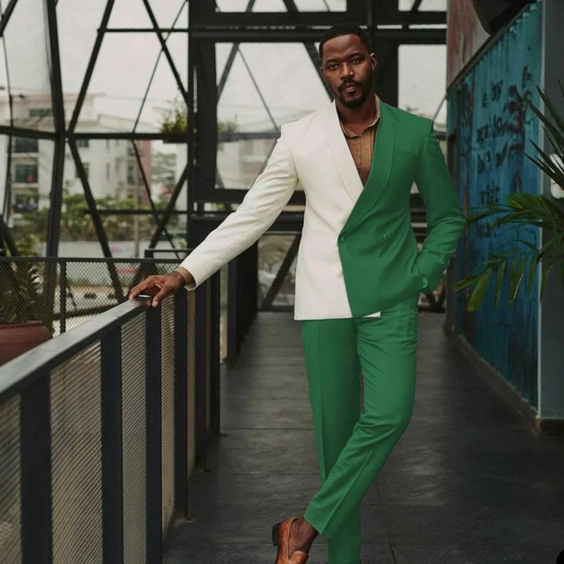 Custom Green Shawl Lapel Double Breasted Prom Suit