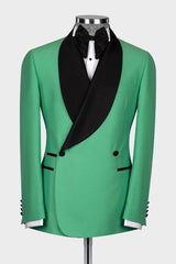 Custom Green Shawl Lapel Double Breasted Prom Suits