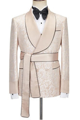 Custom-Made Champagne Shawl Collar Double-Breasted Jacquard Wedding Suit