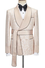 Custom-Made Champagne Shawl Collar Double-Breasted Jacquard Wedding Suit