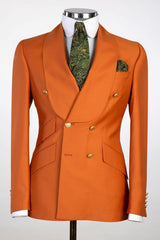 Custom-Made Orange Shawl Collar Double-Breasted Wedding Attire