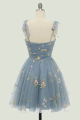 Cute A Line Green Spaghetti Straps Short Homecoming Dress with Embroidery