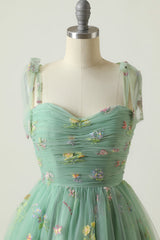 Cute A Line Green Spaghetti Straps Short Homecoming Dress with Embroidery