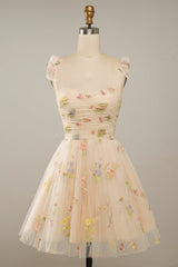 Cute A Line Green Spaghetti Straps Short Homecoming Dress with Embroidery
