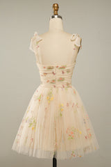 Cute A Line Green Spaghetti Straps Short Homecoming Dress with Embroidery