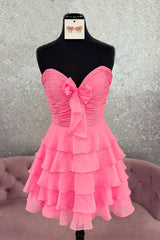 Cute Blue Chiffon A Line Tiered Short Homecoming Dress with Ruffles