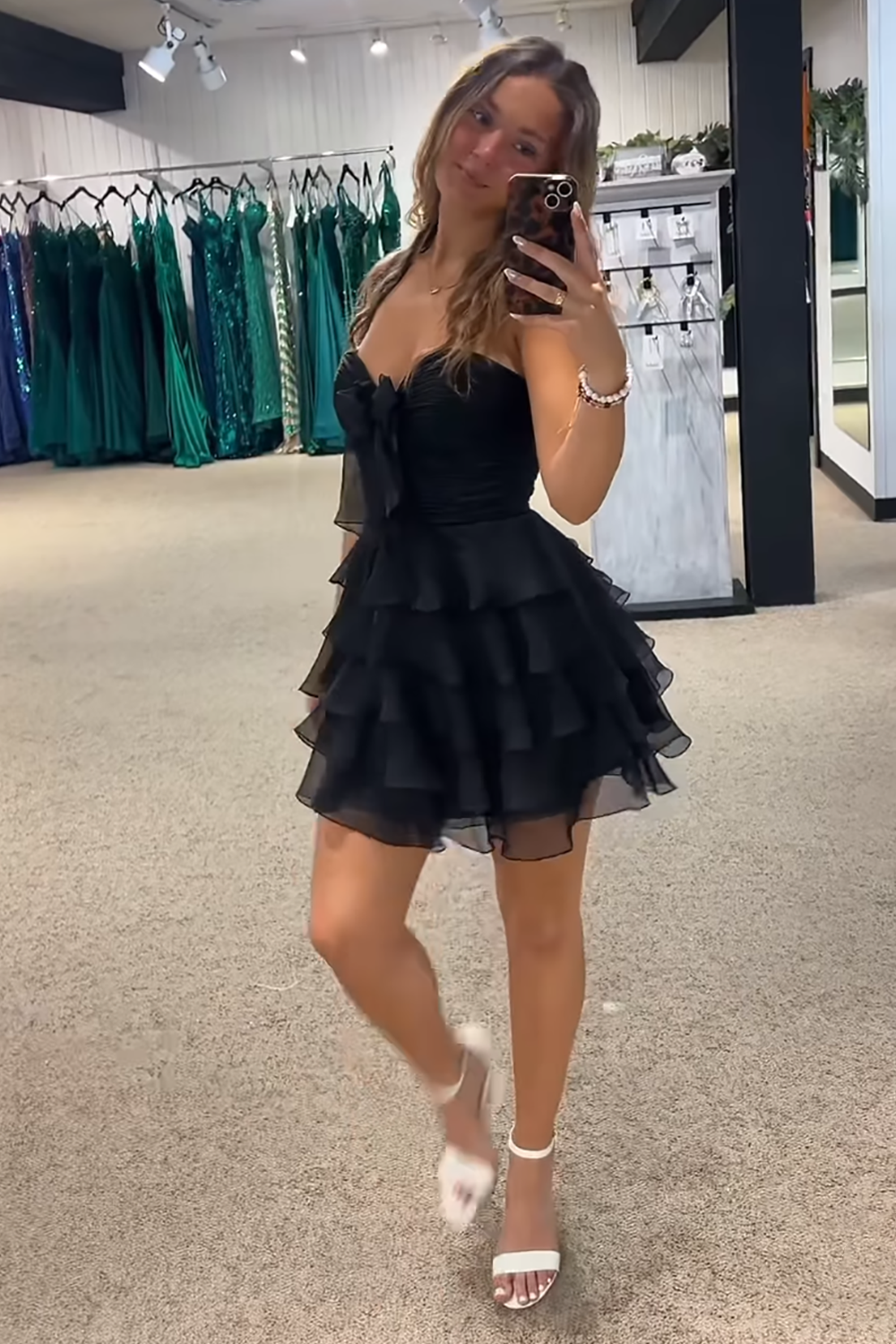Cute Blue Chiffon A Line Tiered Short Homecoming Dress with Ruffles