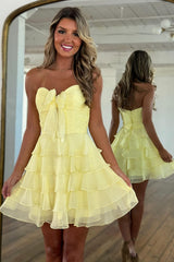 Cute Blue Chiffon A Line Tiered Short Homecoming Dress with Ruffles