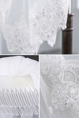 Cute Tulle Lace Scalloped Edge 1.5*1.45M Wedding Veils with Appliques Sequined