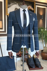 Cyril Latest Navy Peaked Lapel Three-Piece Business Men’s Suit