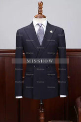 Darcy Classical Midnight Blue Peak Lapel Double-Breasted Business Ensemble
