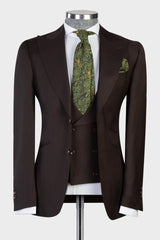Dark Brown Latest Peaked Lapel Three-Piece Men’s Business Suits
