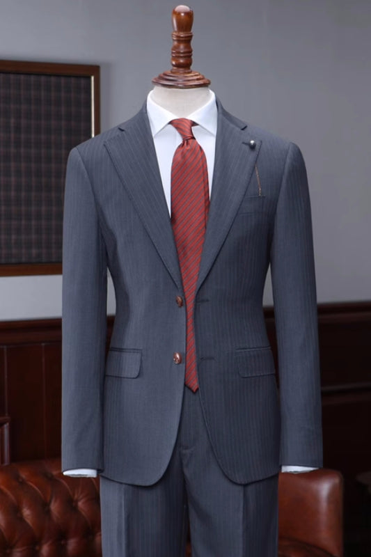 Dark Gray Striped Newest Notched Lapel Business Suit